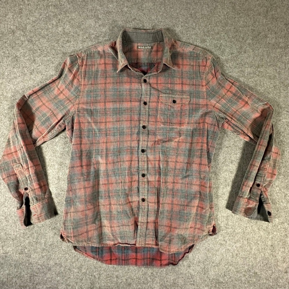 Michael Bastian Corduroy Button Down Mens Large Red Plaid Long Sleeve Shirt
